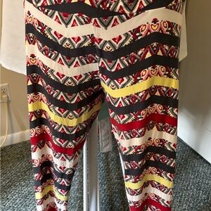 Vibrant Chevron-Striped Aztec LLR  Leggings in Black, Red & Yellow